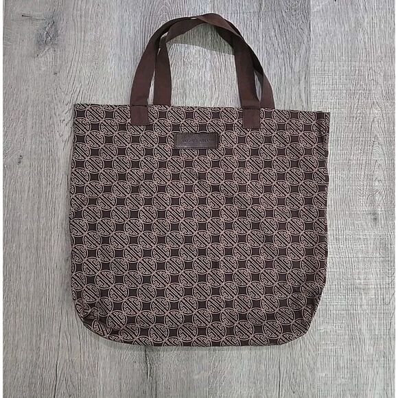 ANTONIO MELANI BROWN & TAN CANVAS/CLOTH TOTE BAG PURSE 16" X 17.5" SHOPPING TOTE - Picture 1 of 5